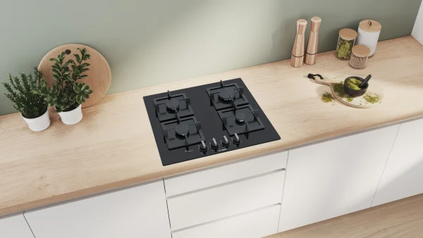 Series 6, Gas hob, 60 cm, Tempered glass, Black